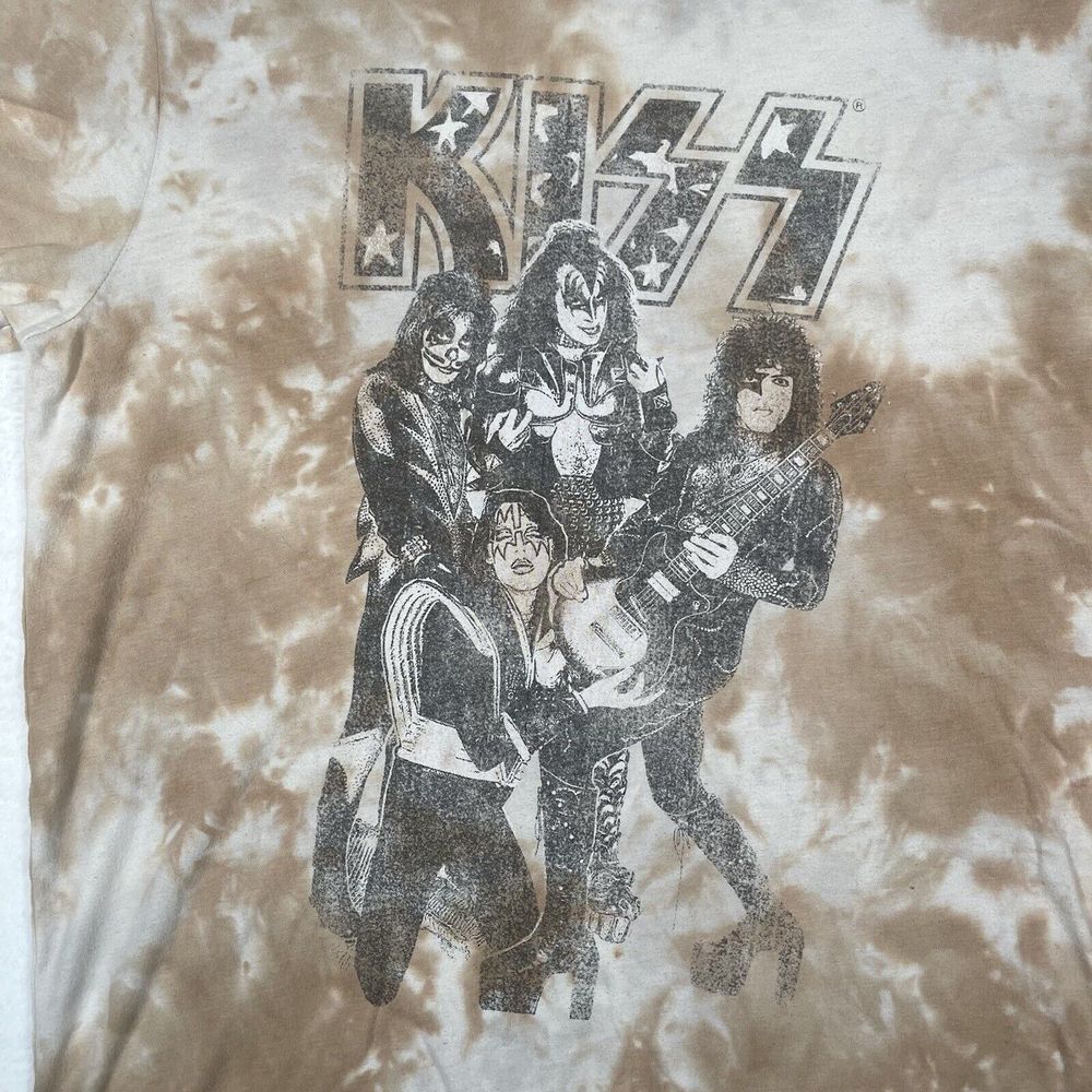 KISS  Men's‎ Large Brown Tie Dye Short Sleeve Band Concert T-Shirt Retro - Picture 2 of 6